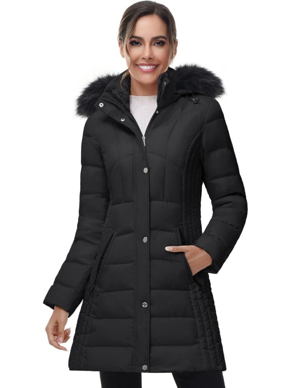 Cozy Women's Mid-Length Hooded Down Puffer Coat for Warmth in Winter